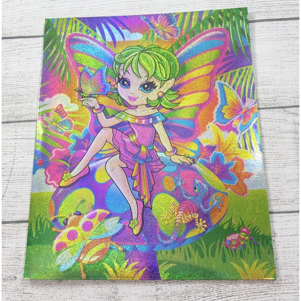 Lisa Frank Y2K Layla Butterfly Glitter Pocket Folder Unpunched New